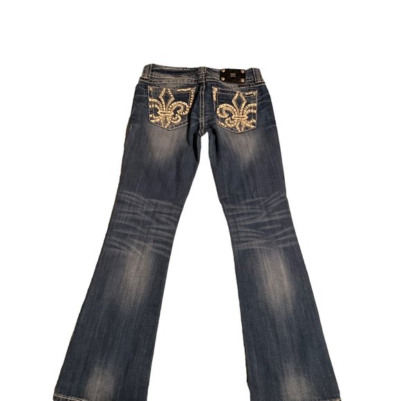 Miss Me Jeans Size 29 JE8013BR Bootcut Silver Tone Buttons Rhinestones, Metal Ac - Picture 7 of 7